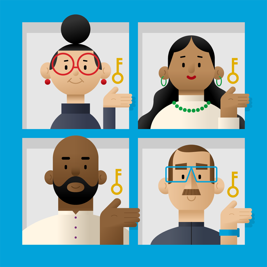 Illustration of property owners and tenants holding keys